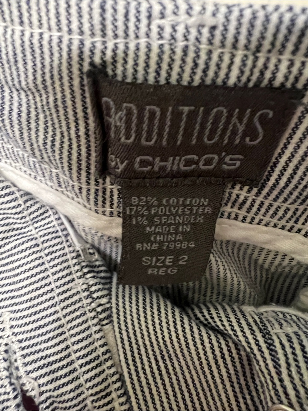 Chico's Additions Navy and White Striped Pants Size 12